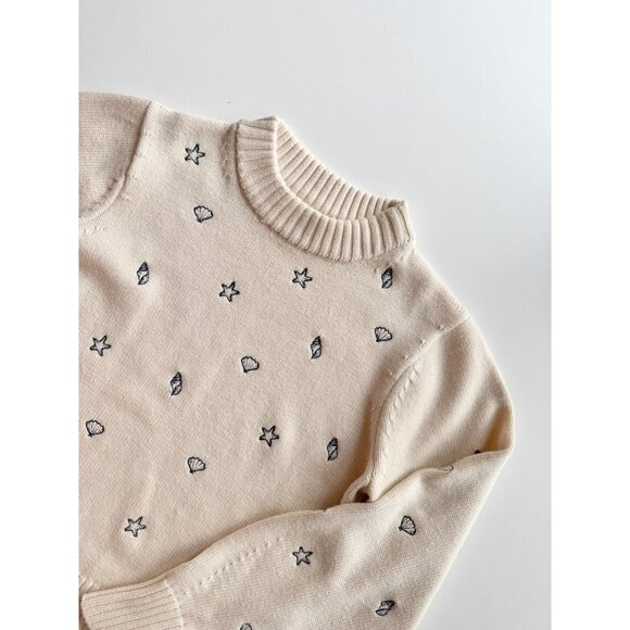 ENGLISH FACTORY Ivory Shell Embroidered Acrylic Crew Neck Sweater, Size XS - Picture 6 of 12